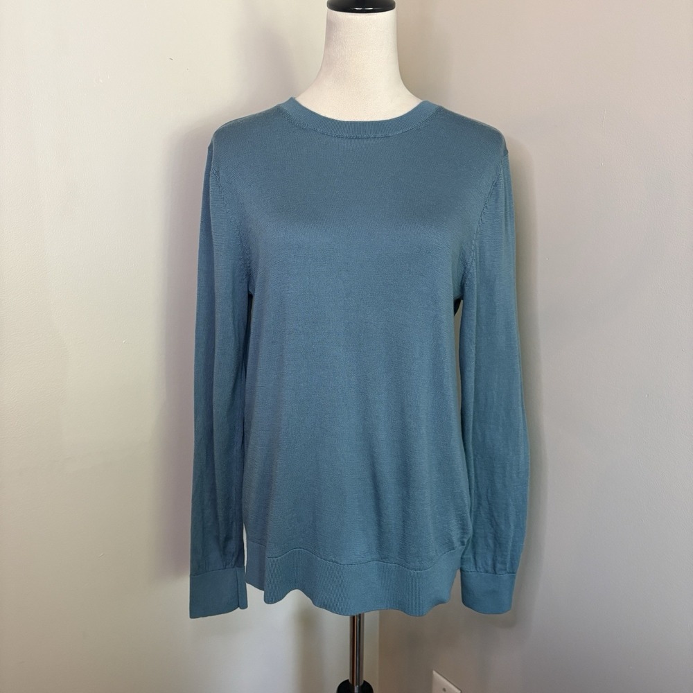 Katherine Barclay 100% Merino Wool Crewneck Sweater XL Blue Machine Washable EUC
